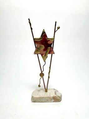 Vintage Judaica Sculpture Star of David Brass Copper Stone by Gary Rosenthal 03